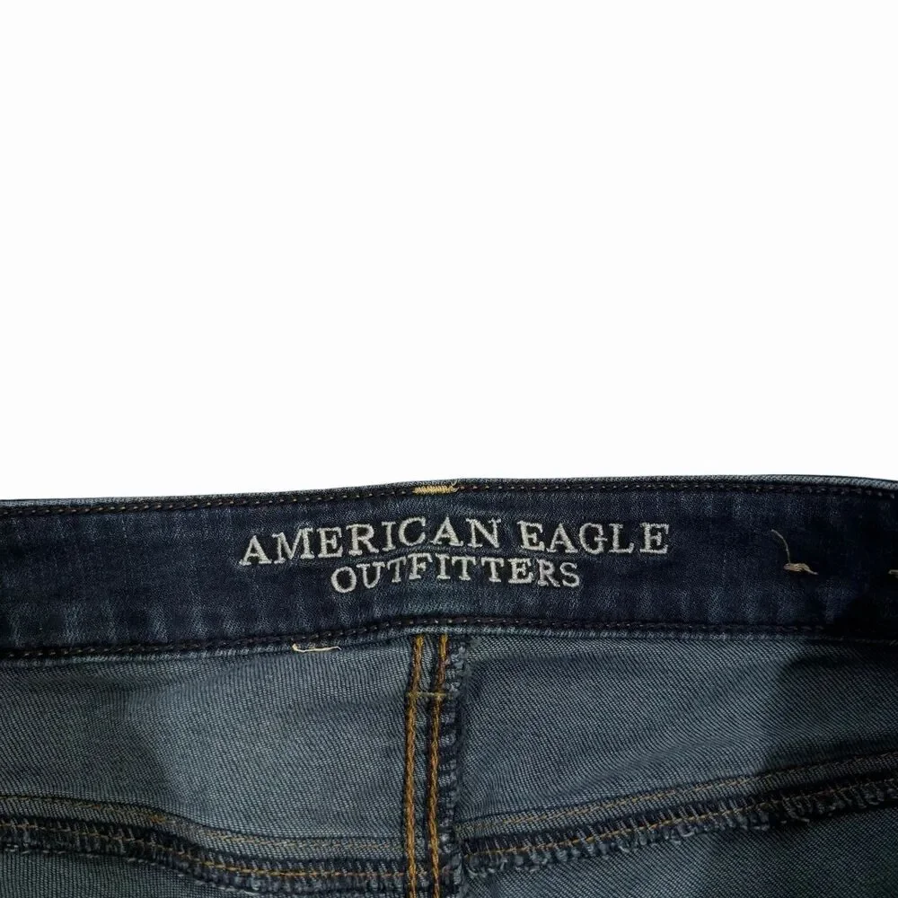 American Eagle Jegging Jeans Shorts Womens Blue Denim Stretch 4 Long Cut Off‎